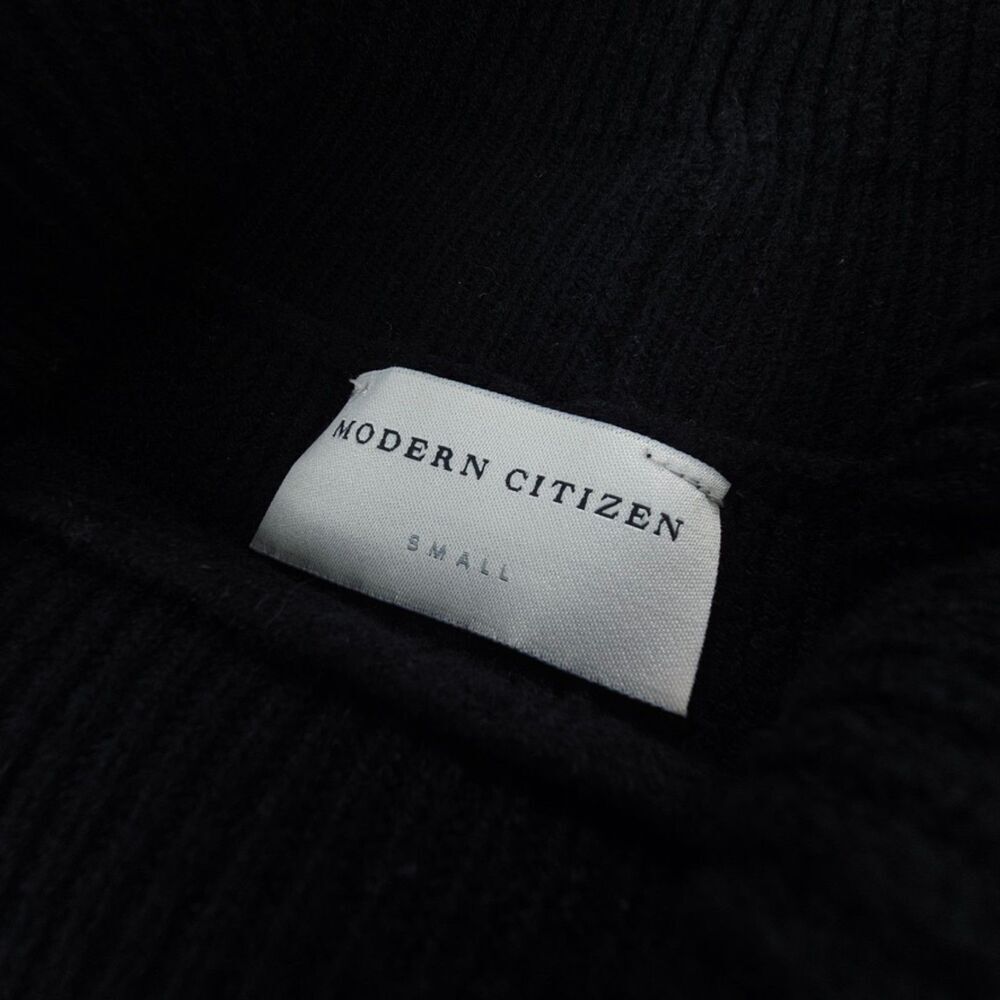MODERN CITIZEN Fold Over Sweater Dress Ribbed Knit Off Shoulder Midi Black Small - Picture 2 of 6